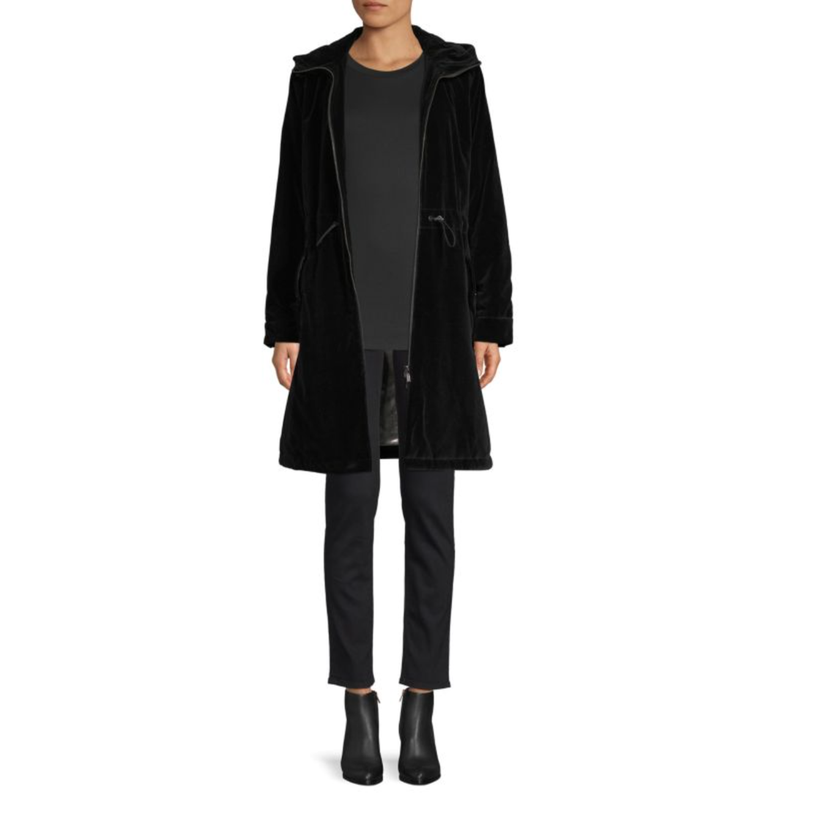Nwt Jane Post Black Velvet Hooded Rain Parka Coat $650 Size Medium — image 4 of 8